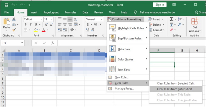 disable conditional formatting rules to fix excel file closing automatically