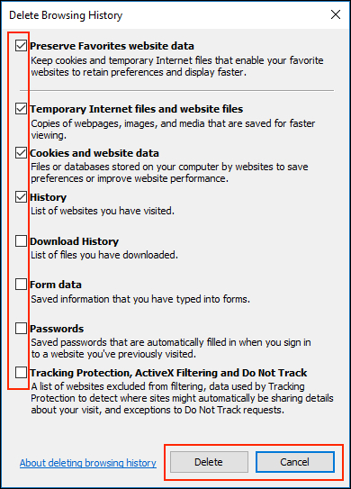 delete browsing history in internet explorer