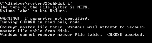 Corrupt master file table. Windows will attempt to recover master file table from disk