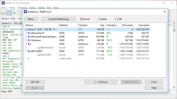 dmde video recovery software main windows