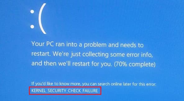 fix error windows kernel security check failure