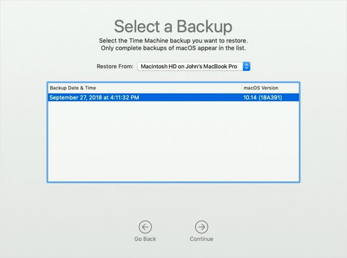 Select Backup by Date