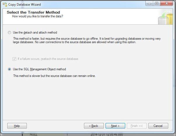 use the sql management object method