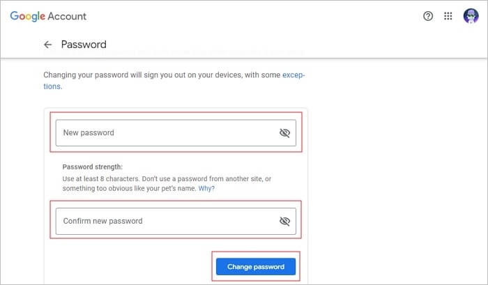 type your new gmail password