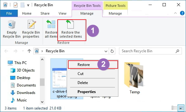 restore deleted Windows images from recycle bin