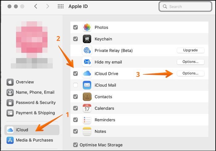 select icloud options