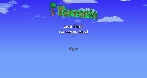 Terraria load failed no backup found