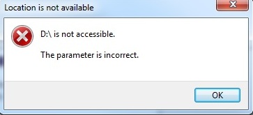 The parameter is incorrect' error on external hard drive or USB drive