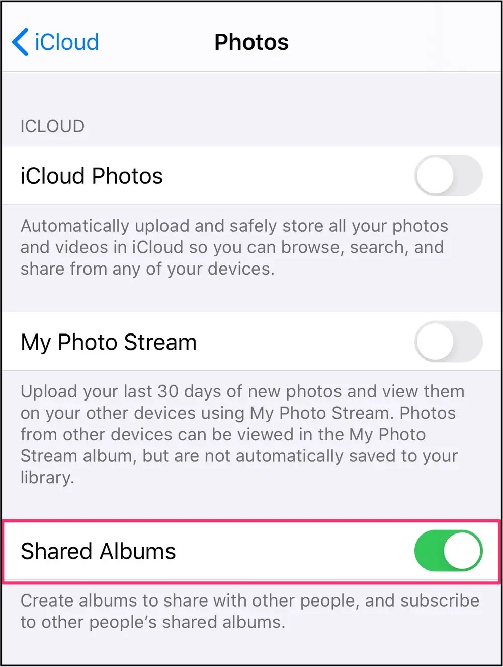 turn on shared photos