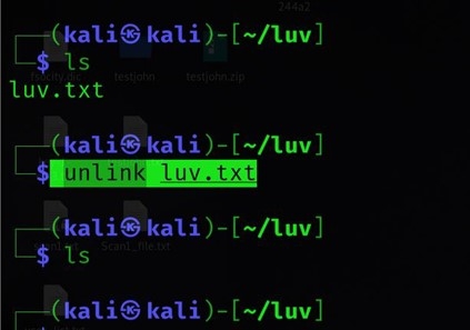 delete a file in Linux using unlink commands