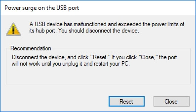 USB port not working error message