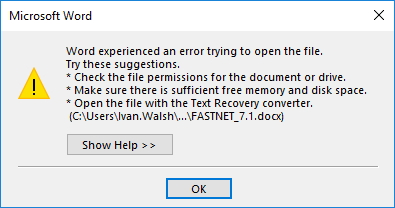 Word unable to open