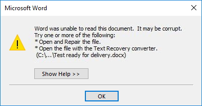 Word unable to read