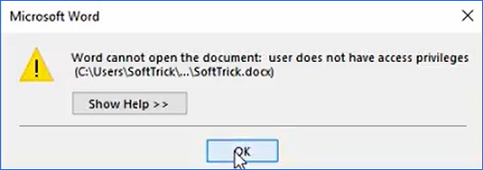 Word document not opening