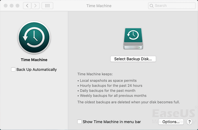 Set backup location on Mac with Time Machine.