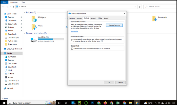 backup c drive files to OneDrive - Step2
