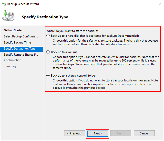 Set backup location