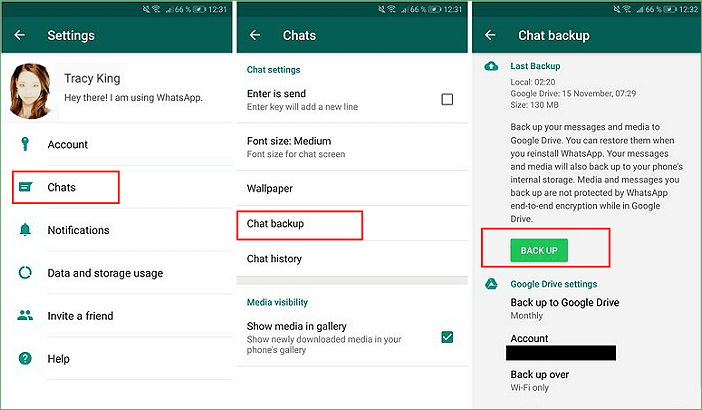 Back up WhatsApp on Android.