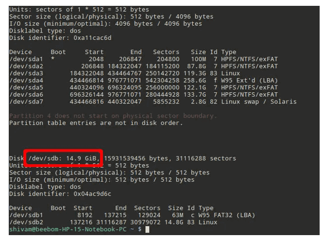 find the device name allocated to your SD