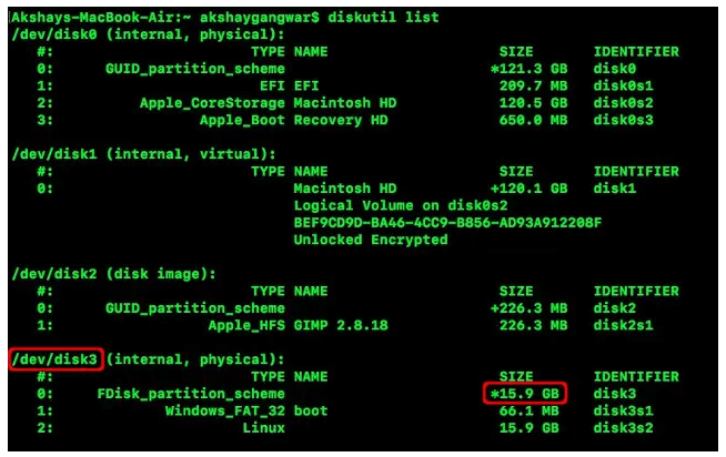 Check the listed device name for your SD card