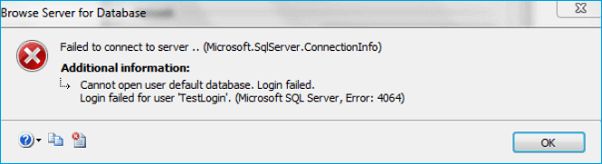 sql database cannot open the default database