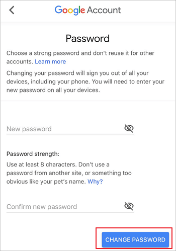 change your gmail password on iPhone