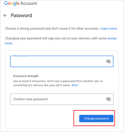 change your gmail password on PC