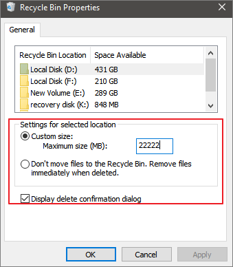 delete files bypass recycle bin