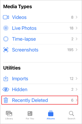 recover iPhone photos from recently deleted