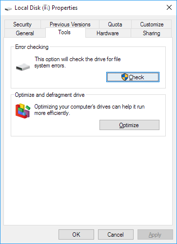 check disk error to fix hard drive randomly wiped