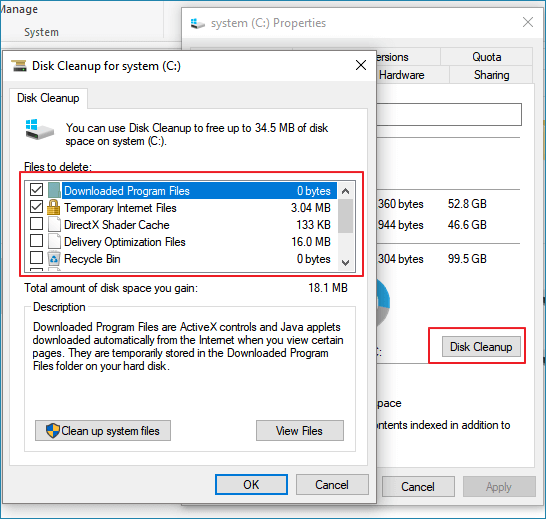 Clean C drive with disk cleanup utility