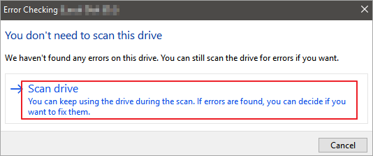 click scan drive to check your hard drive errors