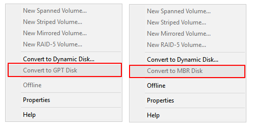 Convert disk option not available in Disk Management.