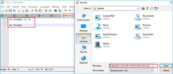 create a batch file to automatically delete temp files