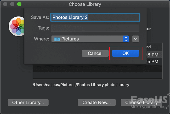Create new Photo Library on Mac when deleted photo library.
