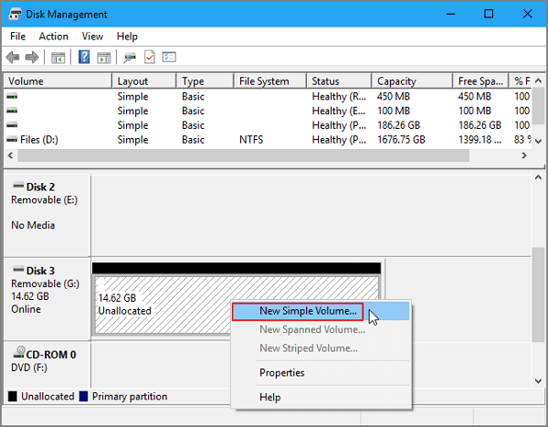 create a new partition on the usb drive