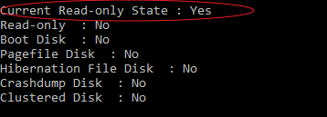 current read only state yes in diskpart