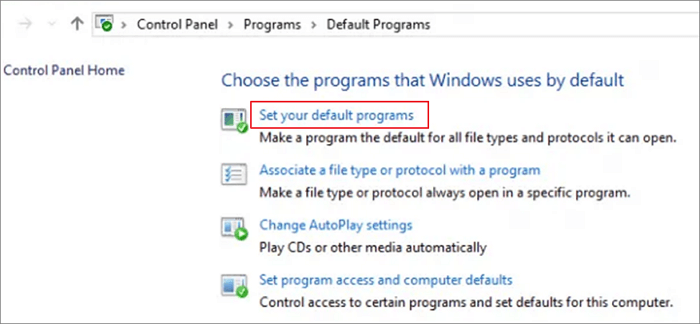 default programs in control panel