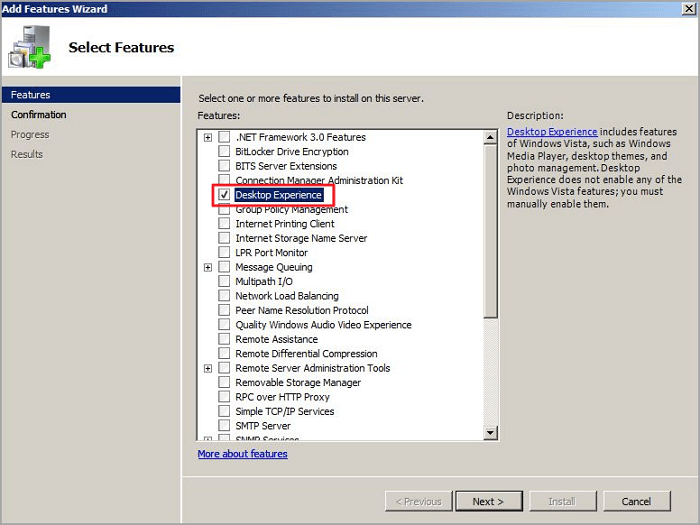 desktop experience Server 2008