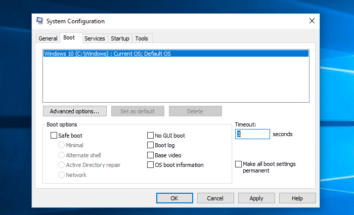 adjust the timeout to disable Windows boot manager
