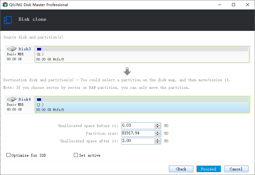 Select the destination disk to clone or copy disk