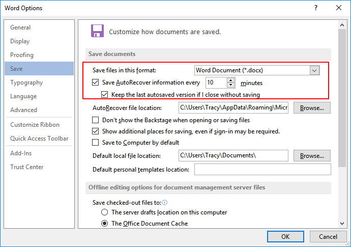 Enable Auto-Save feature to backup editing Word file.