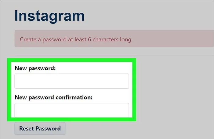 enter new instagram password and confirm it