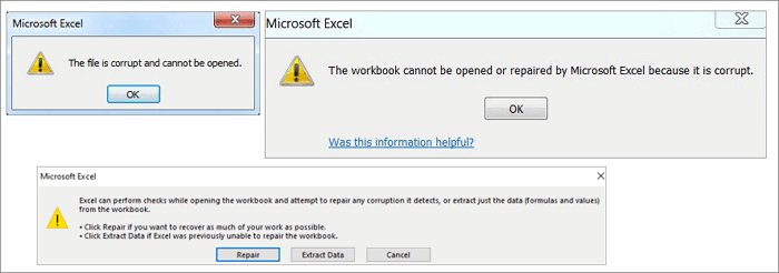 Excel file corruption error message