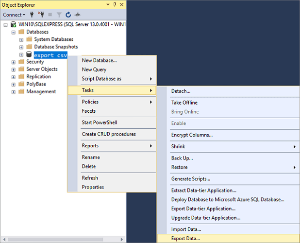 export MS SQL database to CSV