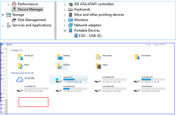 USB, external hard drive shows in Disk Management but not in This PC.