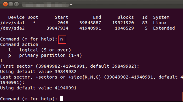 fdisk create partition - 2