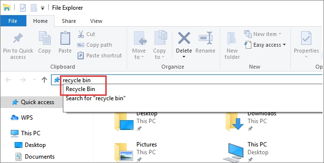 open recycleb in in file explorer