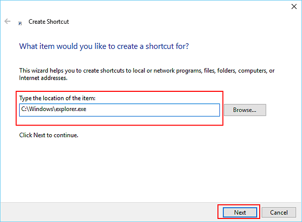 Create new shortcut of File Explorer to fix it won't open issue.