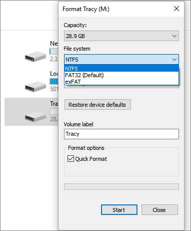 Format SD Card in File Explorer